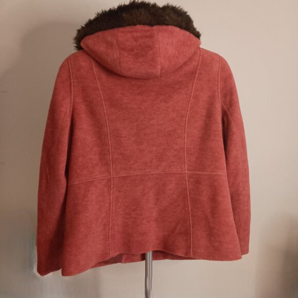 L.L. Bean Wool Blend Fleece Walking Coat Rose Pink Fur Hood Women’s Petite M - Picture 14 of 15